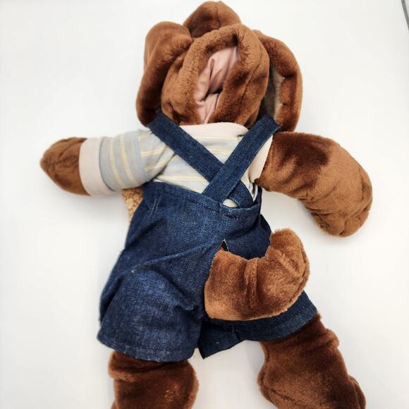 Ganz Bros Wrinkles Brown Dog Hand Puppet 17” Overalls Bone Tag Vintage 1981 - Picture 5 of 11